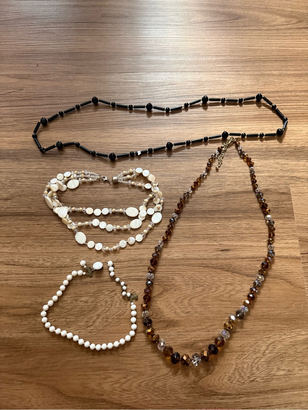 Vintage Mixed Set: Black, White, Cream & Brown Women's Beaded Necklaces set